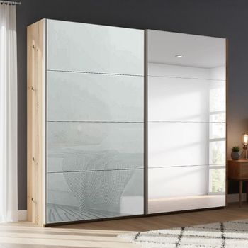 Beluga Extra Artisan Oak and Silk Grey Glass 226cm 2 Door Mirror Sliding Wardrobe