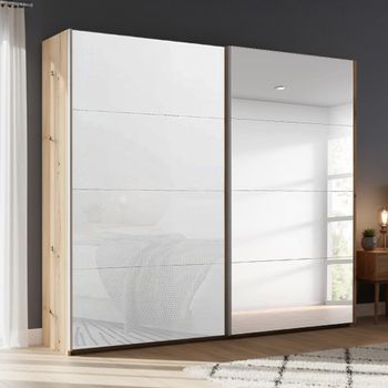 Beluga Extra Artisan Oak and White Glass 226cm 2 Door Mirror Sliding Wardrobe