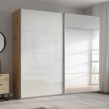 Beluga Extra Artisan Oak and White High Gloss 226cm 2 Door Mirror Sliding Wardrobe