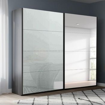 Beluga Extra Graphite and Silk Grey Glass 226cm 2 Door Mirror Sliding Wardrobe