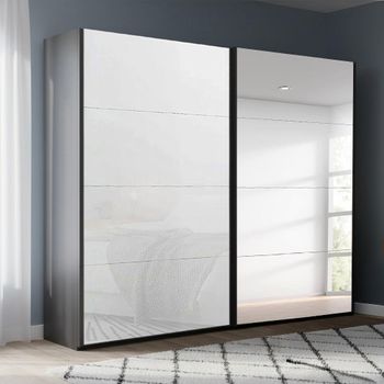 Beluga Extra Graphite and White Glass 226cm 2 Door Mirror Sliding Wardrobe