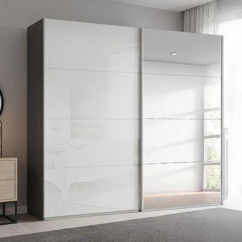 Beluga Extra Graphite and White High Gloss 226cm 2 Door Mirror Sliding Wardrobe