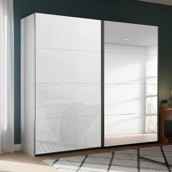 Beluga Extra Silk Grey and White Glass 226cm 2 Door Mirror Sliding Wardrobe