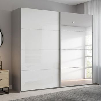 Beluga Extra Silk Grey and White High Gloss 226cm 2 Door Mirror Sliding Wardrobe
