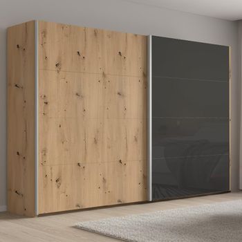 Beluga Extra Artisan Oak and Basalt Glass Front 271cm 2 Door Sliding Wardrobe