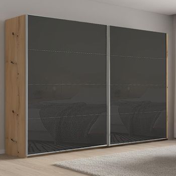 Beluga Extra Artisan Oak and Basalt Glass 271cm 2 Door Sliding Wardrobe