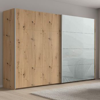 Beluga Extra Artisan Oak and Silk Grey Glass Front 271cm 2 Door Sliding Wardrobe