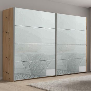 Beluga Extra Artisan Oak and Silk Grey Glass 271cm 2 Door Sliding Wardrobe