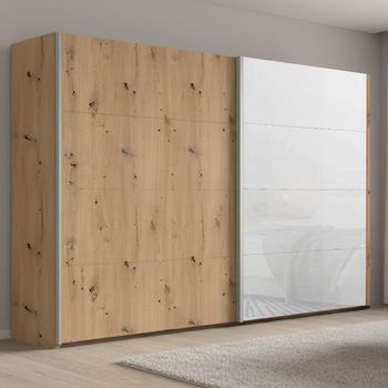 Beluga Extra Artisan Oak and White Glass Front 271cm 2 Door Sliding Wardrobe