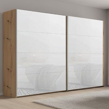 Beluga Extra Artisan Oak and White Glass 271cm 2 Door Sliding Wardrobe