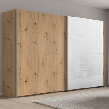 Beluga Extra White High Gloss and Artisan Oak Front 271cm 2 Door Sliding Wardrobe