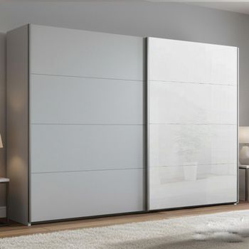 Beluga Extra White High Gloss and Silk Grey Front 271cm 2 Door Sliding Wardrobe
