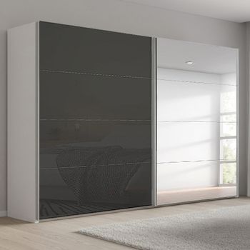 Beluga Extra Alpine White and Basalt Glass 271cm 2 Door Mirror Sliding Wardrobe