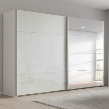 Beluga Extra Alpine White and White High Gloss 271cm 2 Door Mirror Sliding Wardrobe