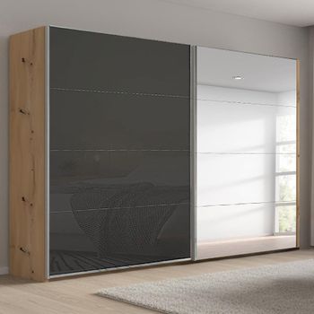 Beluga Extra Artisan Oak and Basalt Glass 271cm 2 Door Mirror Sliding Wardrobe