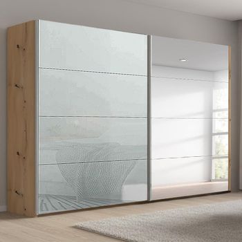 Beluga Extra Artisan Oak and Silk Grey Glass 271cm 2 Door Mirror Sliding Wardrobe