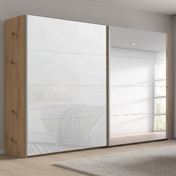 Beluga Extra Artisan Oak and White Glass 271cm 2 Door Mirror Sliding Wardrobe
