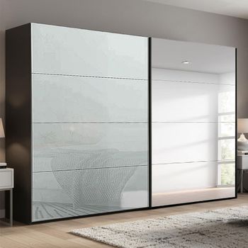Beluga Extra Graphite and Silk Grey Glass 271cm 2 Door Mirror Sliding Wardrobe