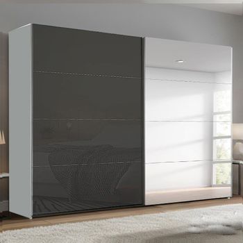 Beluga Extra Silk Grey and Basalt Glass 271cm 2 Door Mirror Sliding Wardrobe