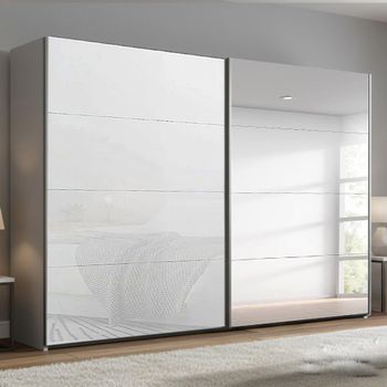 Beluga Extra Silk Grey and White Glass 271cm 2 Door Mirror Sliding Wardrobe
