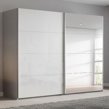 Beluga Extra Silk Grey and White High Gloss 271cm 2 Door Mirror Sliding Wardrobe