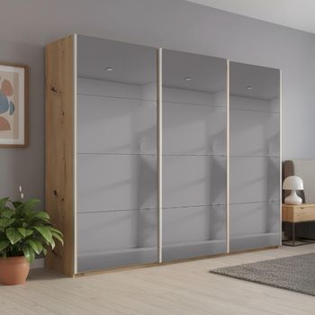 Beluga Extra Grey Mirrored Artisan Oak 271cm 3 Door Sliding Wardrobe