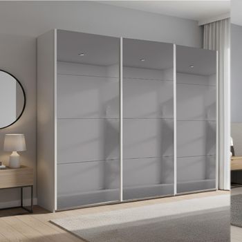 Beluga Extra Grey Mirrored Silk Grey 271cm 3 Door Sliding Wardrobe
