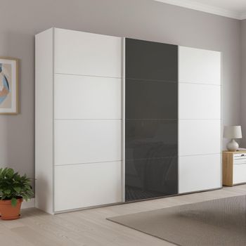 Beluga Extra Alpine White and Basalt Glass Front 271cm 3 Door Sliding Wardrobe