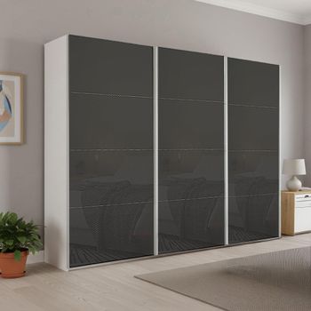 Beluga Extra Alpine White and Basalt Glass 271cm 3 Door Sliding Wardrobe