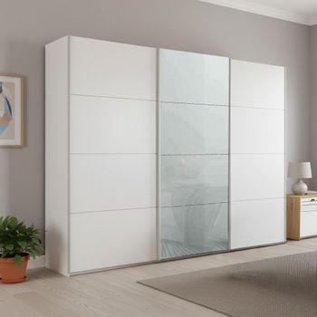 Beluga Extra Alpine White and Silk Grey Glass Front 271cm 3 Door Sliding Wardrobe