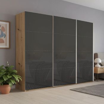 Beluga Extra Artisan Oak and Basalt Glass 271cm 3 Door Sliding Wardrobe