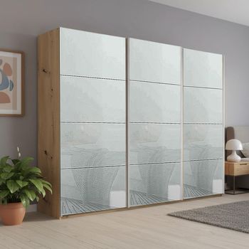 Beluga Extra Artisan Oak and Silk Grey Glass 271cm 3 Door Sliding Wardrobe