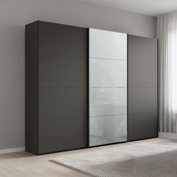 Beluga Extra Graphite and Silk Grey Glass Front 271cm 3 Door Sliding Wardrobe
