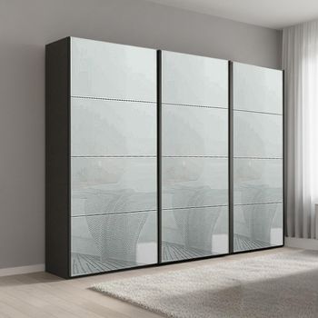 Beluga Extra Graphite and Silk Grey Glass 271cm 3 Door Sliding Wardrobe