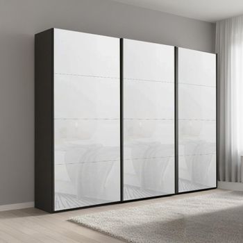 Beluga Extra Graphite and White Glass 271cm 3 Door Sliding Wardrobe