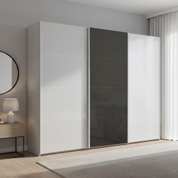 Beluga Extra Silk Grey and Basalt Glass Front 271cm 3 Door Sliding Wardrobe