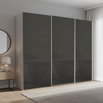 Beluga Extra Silk Grey and Basalt Glass 271cm 3 Door Sliding Wardrobe