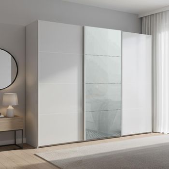 Beluga Extra Silk Grey and Silk Grey Glass Front 271cm 3 Door Sliding Wardrobe
