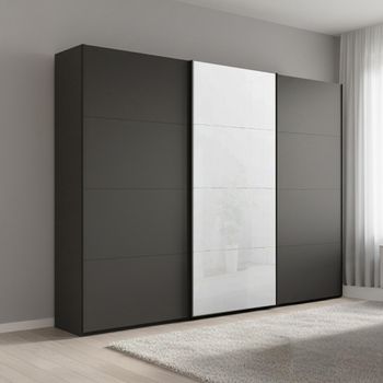 Beluga Extra White High Gloss and Graphite Front 271cm 3 Door Sliding Wardrobe