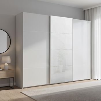 Beluga Extra White High Gloss and Silk Grey Front 271cm 3 Door Sliding Wardrobe
