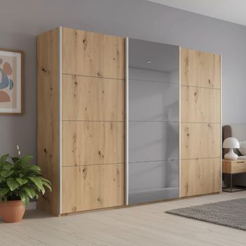 Beluga Extra Grey Mirror Artisan Oak 271cm 3 Door Sliding Wardrobe