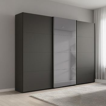 Beluga Extra Grey Mirror Graphite 271cm 3 Door Sliding Wardrobe