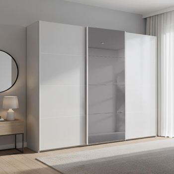 Beluga Extra Grey Mirror Silk Grey 271cm 3 Door Sliding Wardrobe