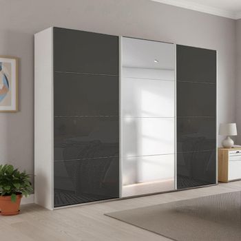 Beluga Extra Alpine White and Basalt Glass 271cm 3 Door Mirror Sliding Wardrobe
