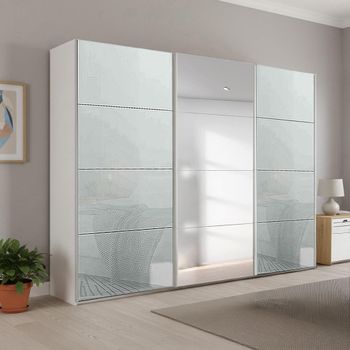 Beluga Extra Alpine White and Silk Grey Glass 271cm 3 Door Mirror Sliding Wardrobe