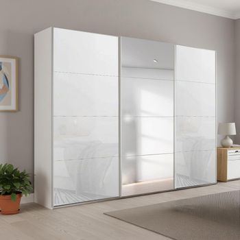 Beluga Extra Alpine White and White Glass 271cm 3 Door Mirror Sliding Wardrobe