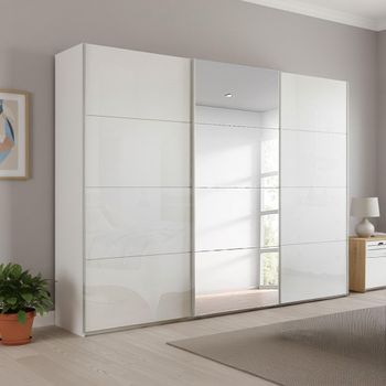 Beluga Extra Alpine White and White High Gloss 271cm 3 Door Mirror Sliding Wardrobe