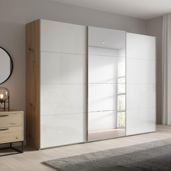 Beluga Extra Artisan Oak and White High Gloss 271cm 3 Door Mirror Sliding Wardrobe
