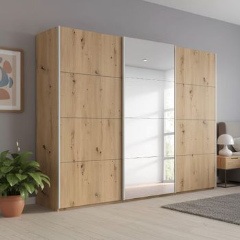 Beluga Extra Artisan Oak 271cm 3 Door Mirror Sliding Wardrobe