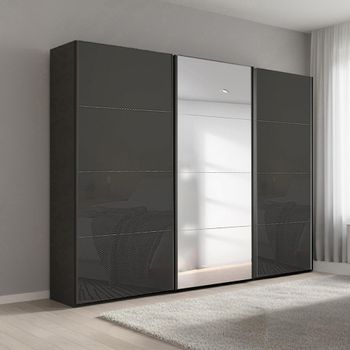 Beluga Extra Graphite and Basalt Glass 271cm 3 Door Mirror Sliding Wardrobe